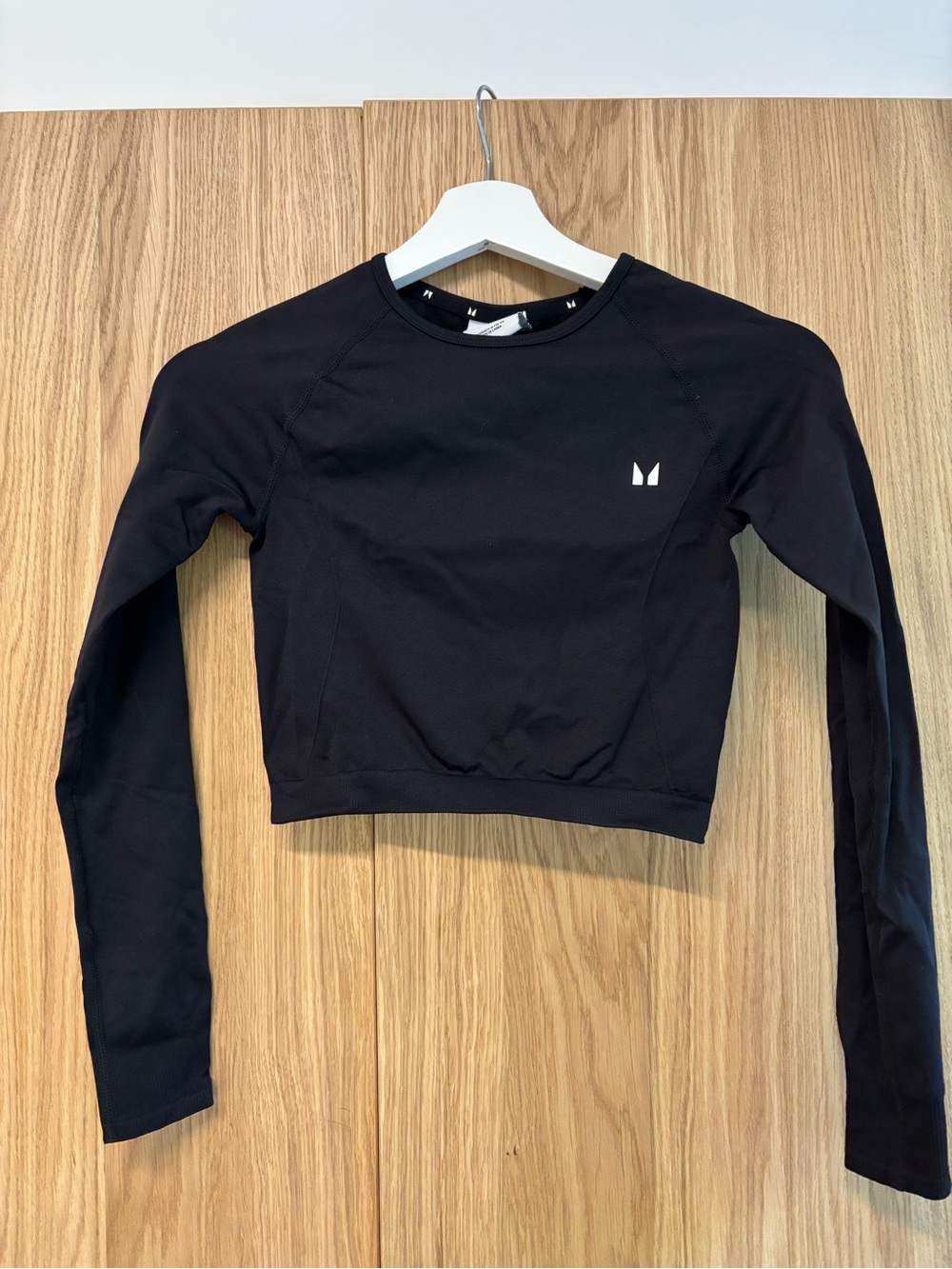 Black Long Sleeve Crop Top with Subtle Logo
